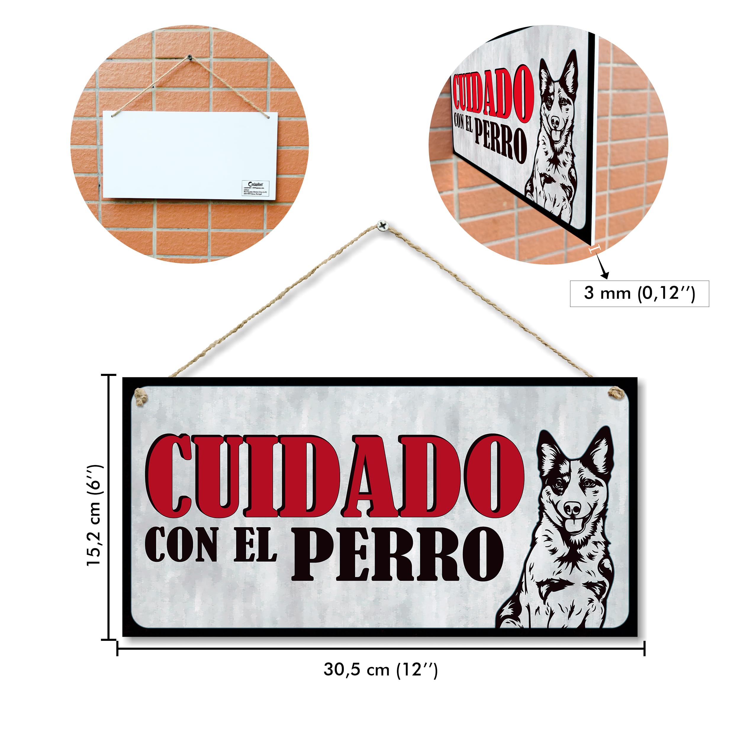 CARISPIBET ¡Cuidado con el perro! Señales de advertencia exteriores de la casa, señal de puerta de jardín, señal de puerta 15 x 30 cm