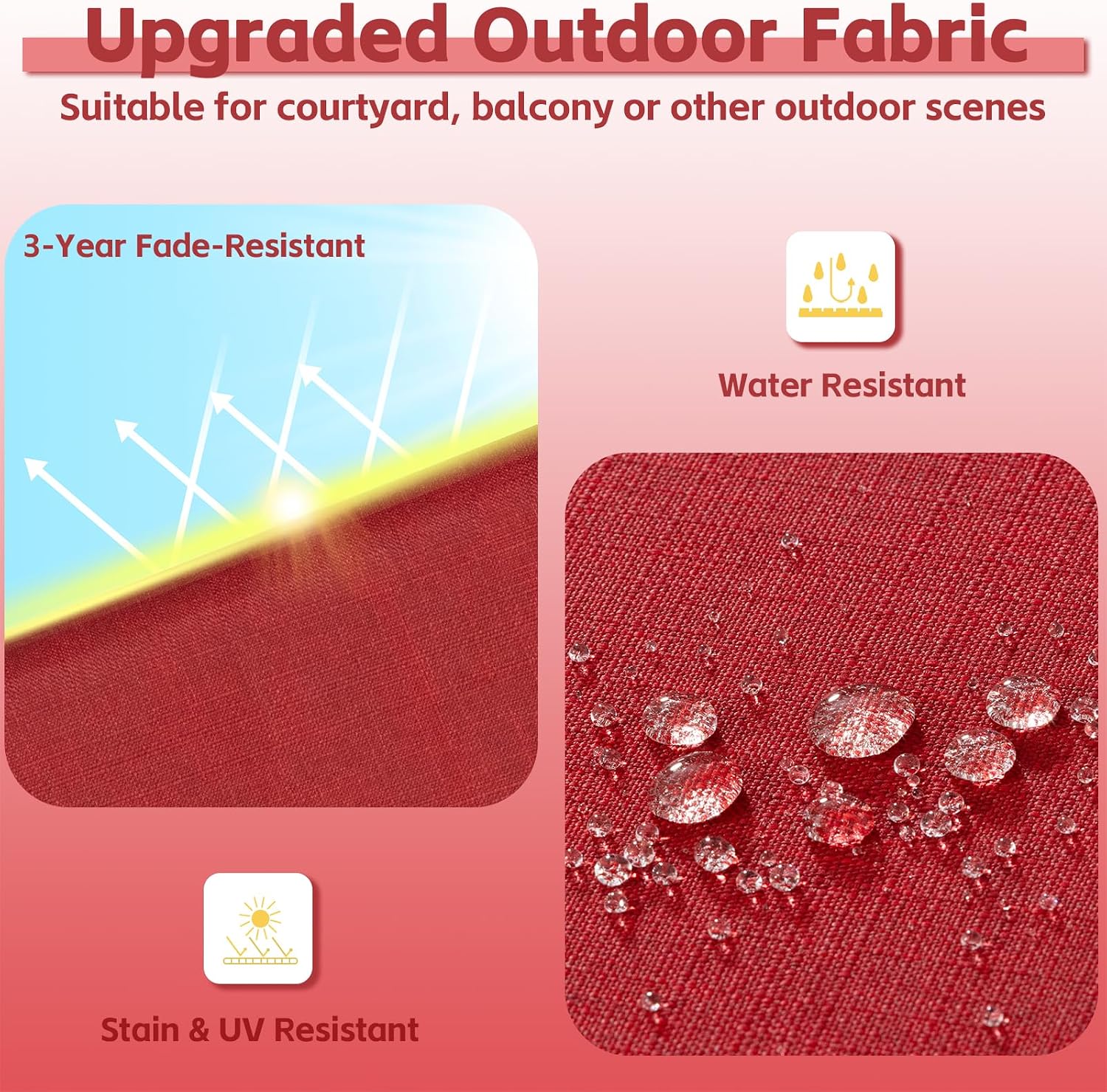 COZYVIDA Outdoor Chair Cushions Set of 4, 20"x20" Square Seat Pads with Tie Straps and YKK Zippers, 30D High-Density Foam, Water-Resistant Fabric,UV-Resistant 1000+ Hrs,Chili