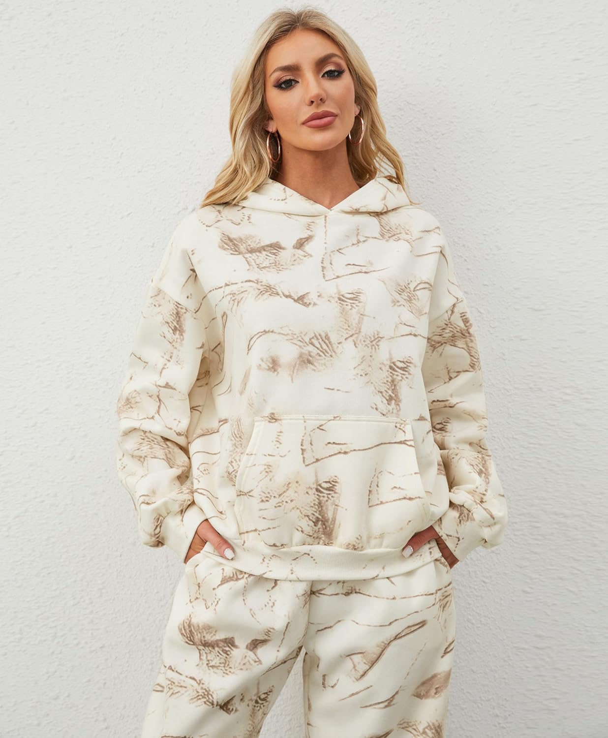 Camo Sweatsuits for Women Set 2 Piece Camo Hoodies Maple Leaf Print Oversized Sweatshirt Lounge Sets Fall Outfits - Image 4