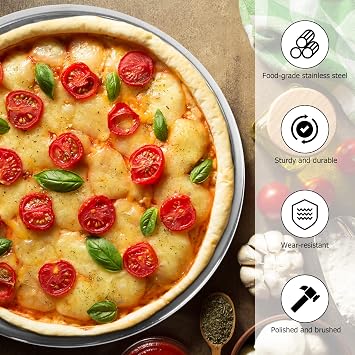 Vankey 12 in Stainless Steel Pizza Pan Perfect for Big Size Green Egg, Kamado Joe, Weber & Acorn Grills & Smokers, Kitchenware Round Roaster Pan, Stainless Steel Drip Pan Reusable & Easy Clean