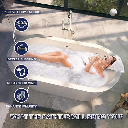 Miniatura 74 de Bañera independiente de acrílico de 67 pulgadas, bañera independiente, bañera de remojo, certificado cUPC, CM (blanco brillante)