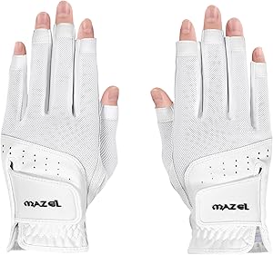 MAZEL Women's Fingerless Golf Gloves One Pair Open-Finger Design,Breathable Hot Wet Weather Sweat-Absorbing,Fit Size S M L XL