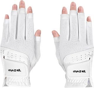 MAZEL Women's Fingerless Golf Gloves - Breathable Open-Finger Design, Sweat-Absorbing for Hot Wet Weather, Sizes S-XL Pair