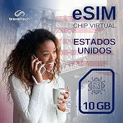 eSIM Estados Unidos 10GB por 30 Dias – Chip Virtual Internacional para Celular Compatível – Ativação Imediata via QR Code – Internet Rápida nos EUA – Travel Tech Connect