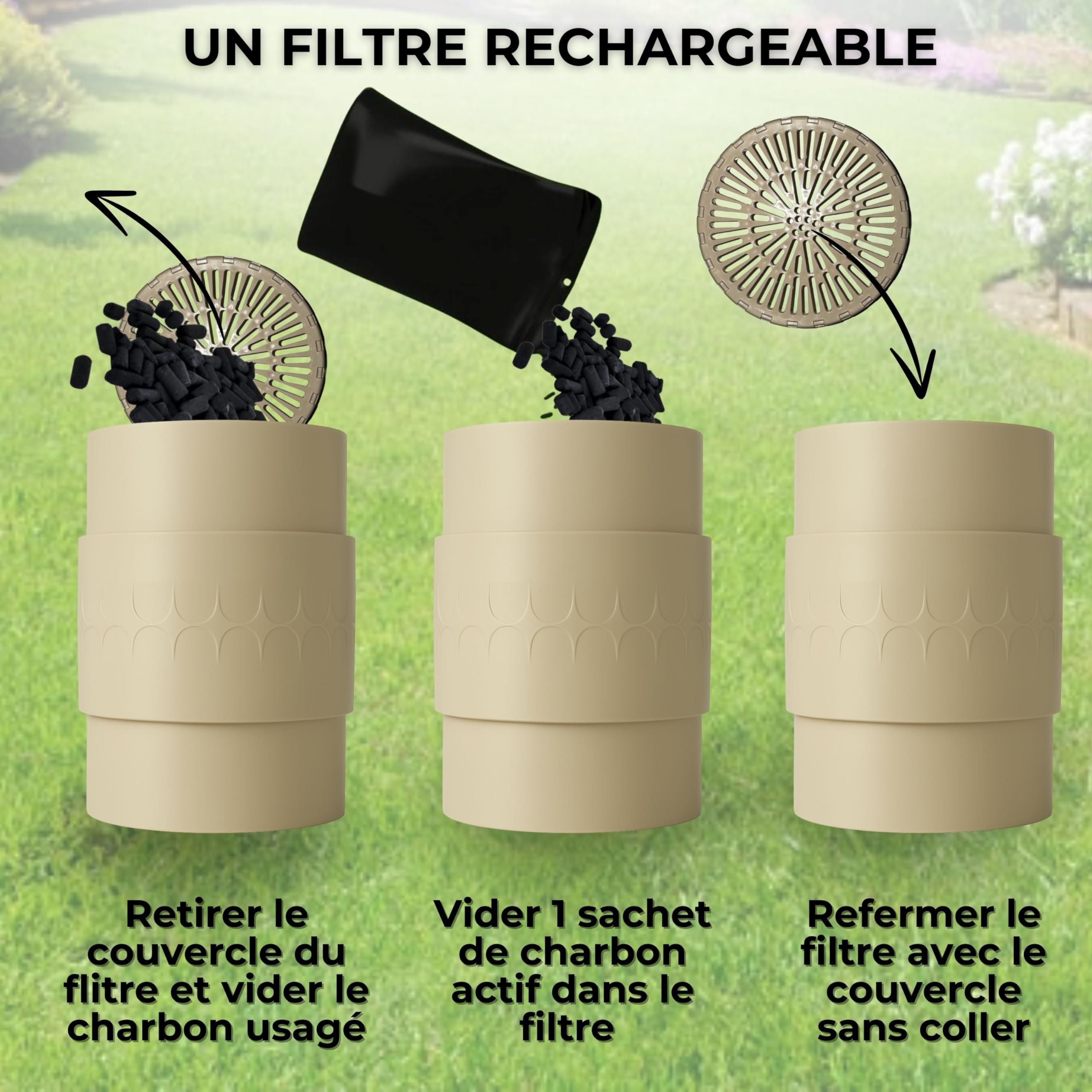Filtre Anti-Odeurs Epur-100-110 Haute Performance au Charbon Actif Anti-H2S, Ø 100-110mm, Solution sans Collage, pour Fosse Septique & Toutes Eaux, Rechargeable & Robuste – HYDRODIV