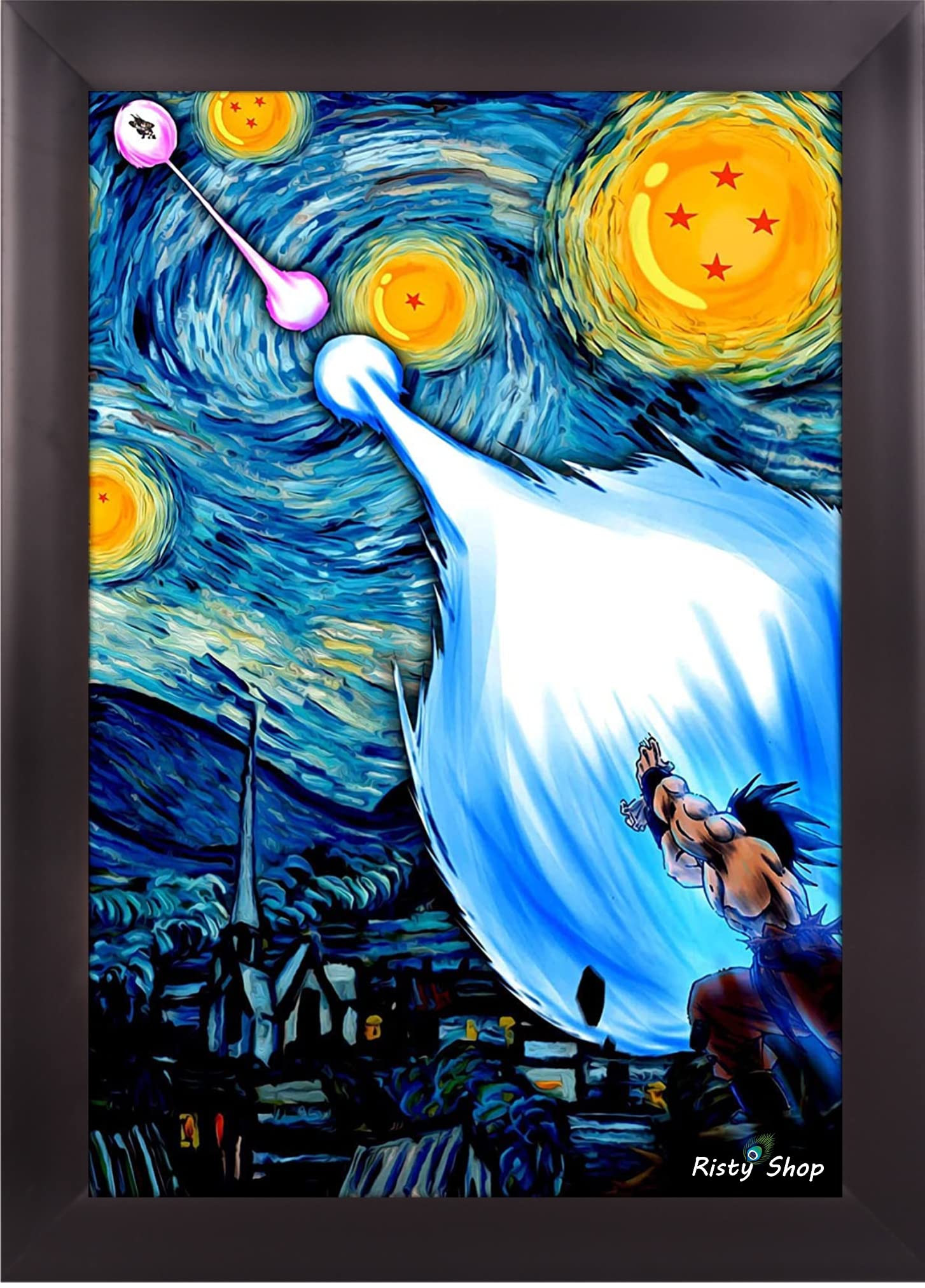 Risty Shop High Defination Dragon Ballz 721 Superhero Jujutsu Manga Anime Goku Light Weight Wall Hanging Frame (14x10 Inch) Engineered Wood,Premium Frame Home & Office Decor,Gift