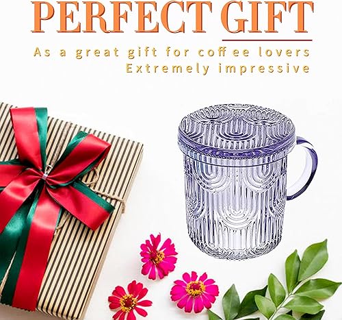 Miniatura 6 de Lysenn Juego de 4 Tazas de Café de Vidrio - Tazas de Vidrio de Cristal Premium con Tapas  Diseño Único de Vasos de Café para Té Latte Cacao