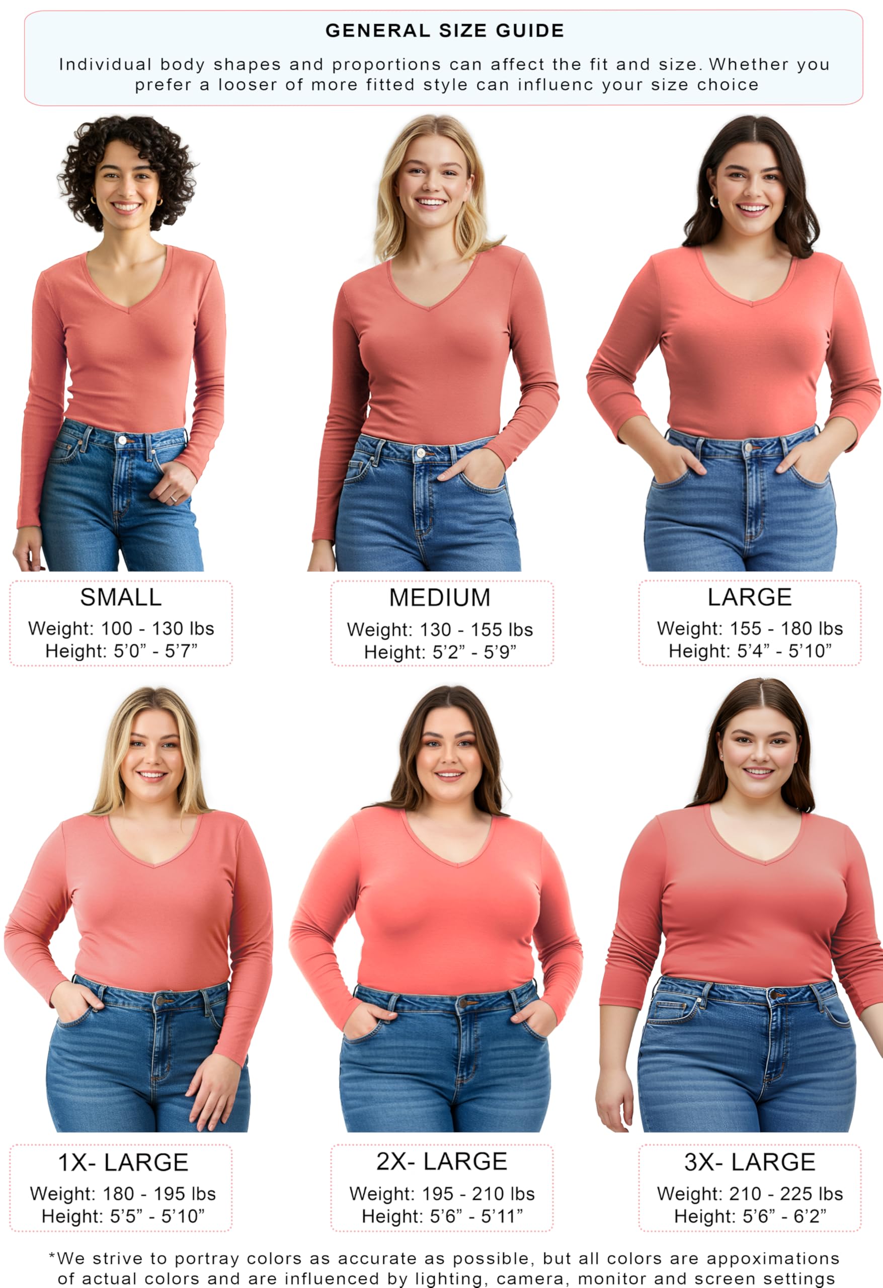 Emmalise T-shirt à manches longues et col en V pour femme Junior et grande taille