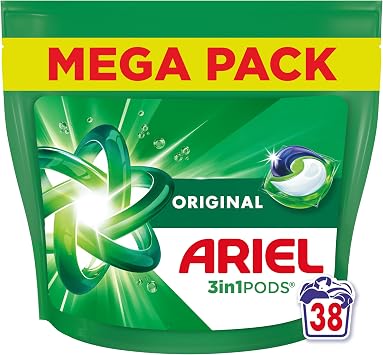 Ariel 3in1 PODS, Washing Liquid Laundry Detergent Capsules 38 Washes, Original, Stain and Odour Removal in 1 Wash, Fast Dissolving Even In Cold