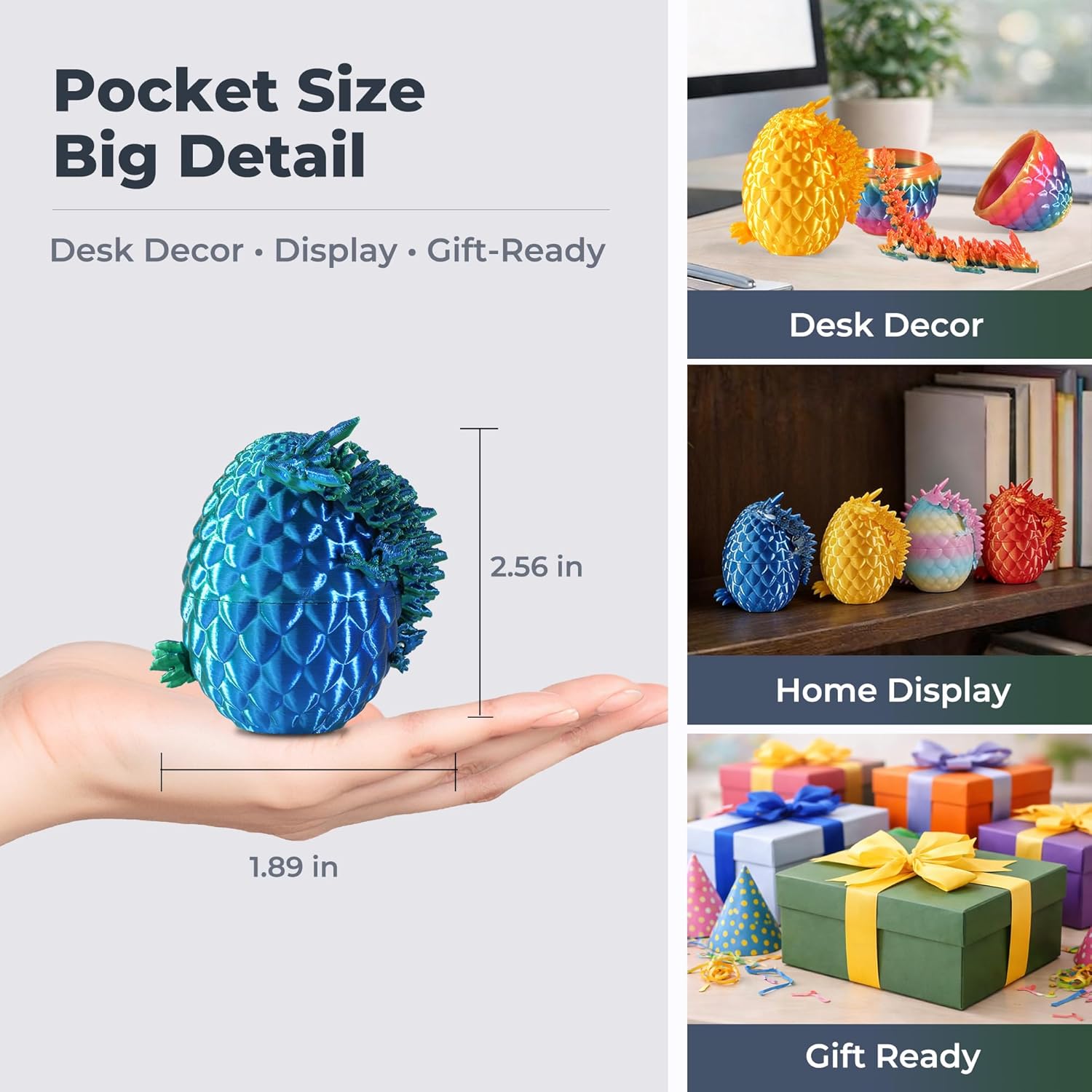 12 Pack 3D Printed Dragon Eggs with Dragons Inside, Mini Articulated Crystal Dragon Figures, Dragon in Egg Collectible Set, Desk Decor Display, Gift-Ready Box