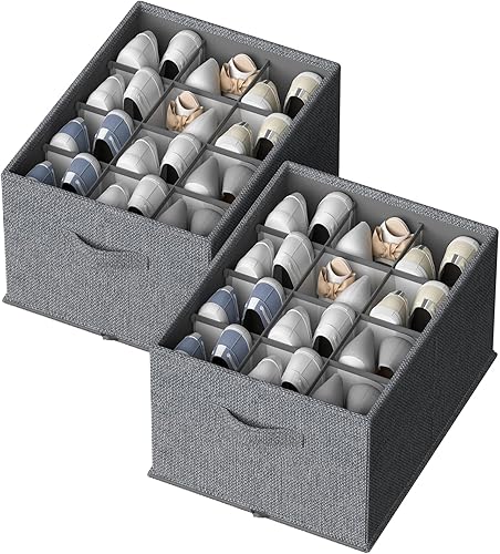 Miniatura 7 de FHSQX Paquete de 2 organizadores de zapatos para armario, organizador de zapatos plegable, se adapta a hasta 24 pares, contenedores de