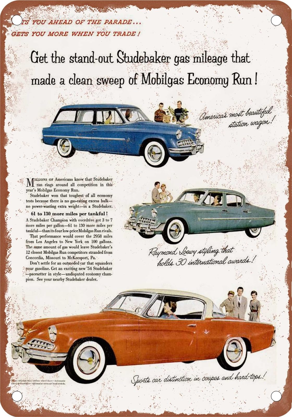 Miaomansenstore Metal Sign - 1954 Studebaker Vintage Ad 02 - Old Retro Rusty Look Home Decor