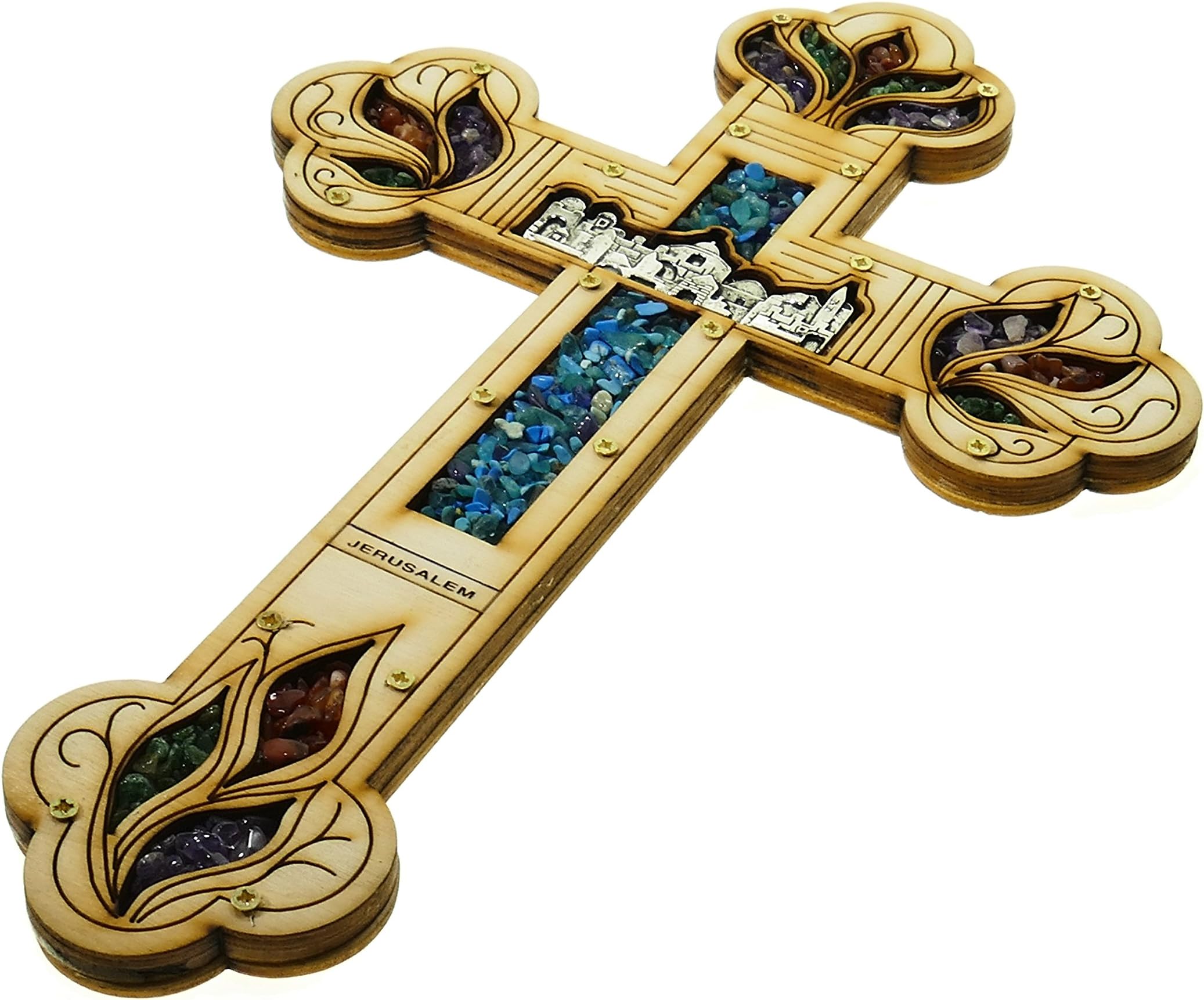 Matiel Decorative Wall Cross Pewter Jerusalem Plaque Handmade Religious Living Room Home Decor 11"