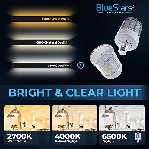 Miniatura 4 de BlueStars Bombillas LED superbrillantes de maíz de 100 W (equivalente a 1000 W) E26E27, base media, 7600 lúmenes, 5000 K, blanco frío para