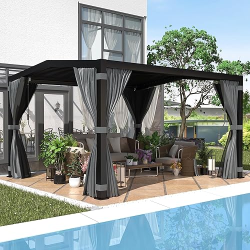 Miniatura 7 de EROMMY Pérgola con listones de 11 x 13 pies, glorieta de techo rígido para exteriores con marco de aluminio y techo ajustable de metal impermeable