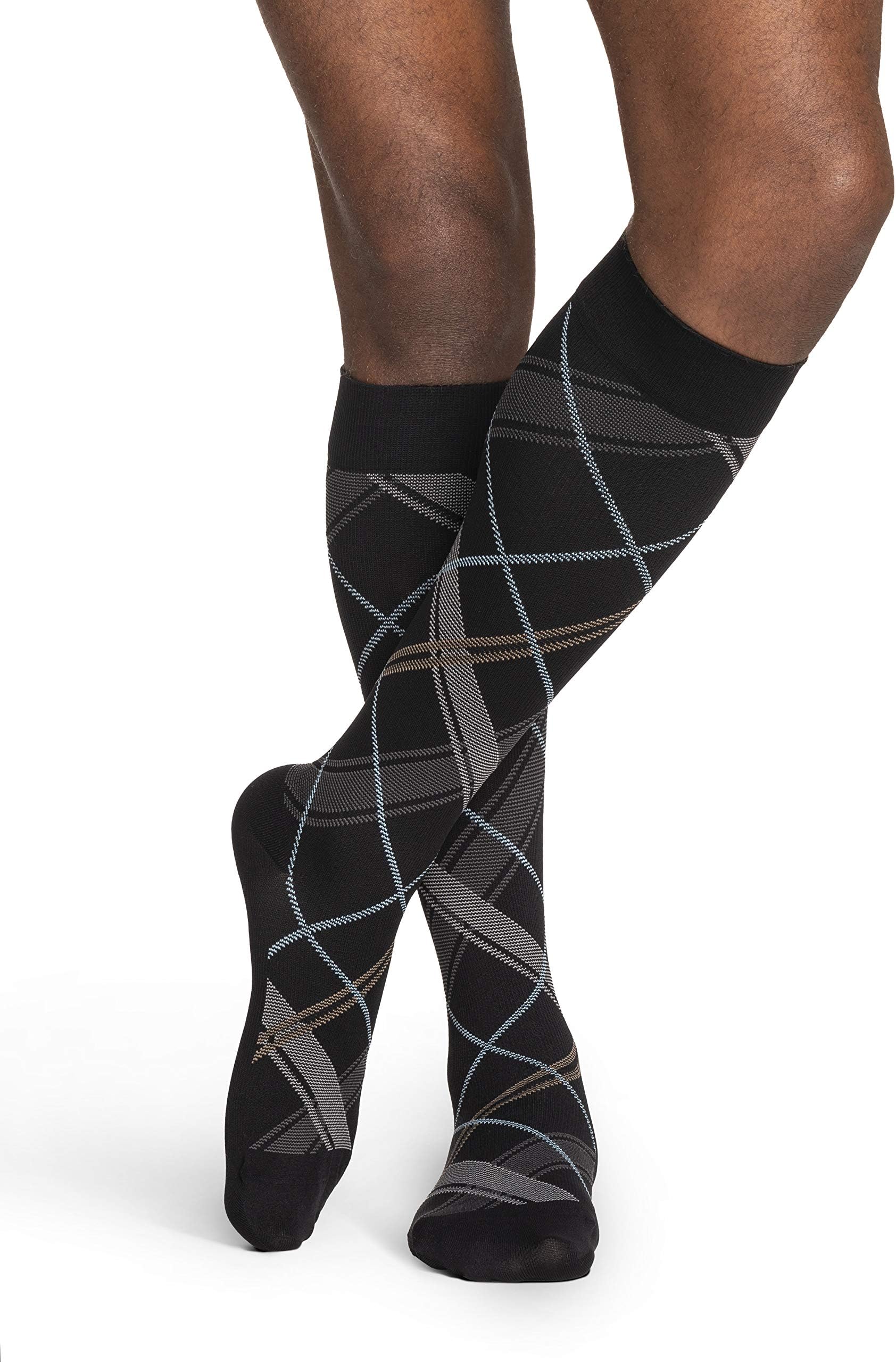 SigvarisMen's Style Microfiber Patterns Calf Men's Closed Toe Graphite Stripe SS - Small Short 20-30mmHg