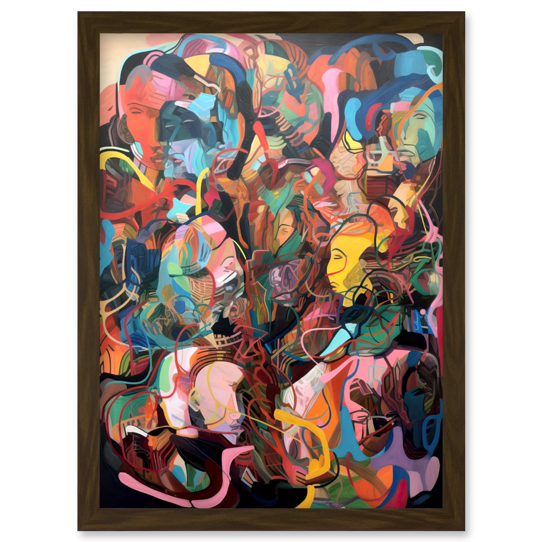 Artery8 Human Relationships Multicoloured Abstract Crowd Artwork Framed Wall Art Print A4