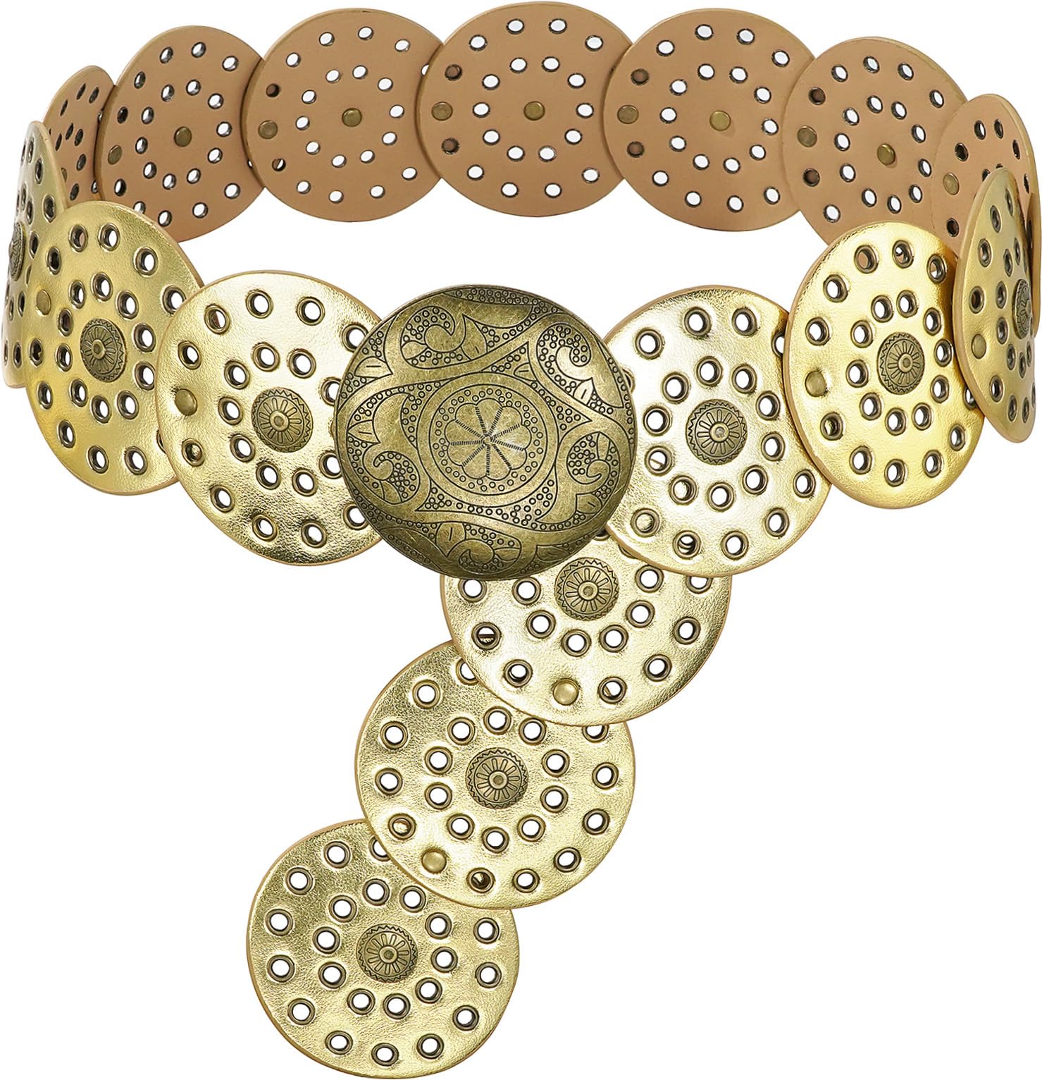 Wide Disc Hollow Boho Leather Belt