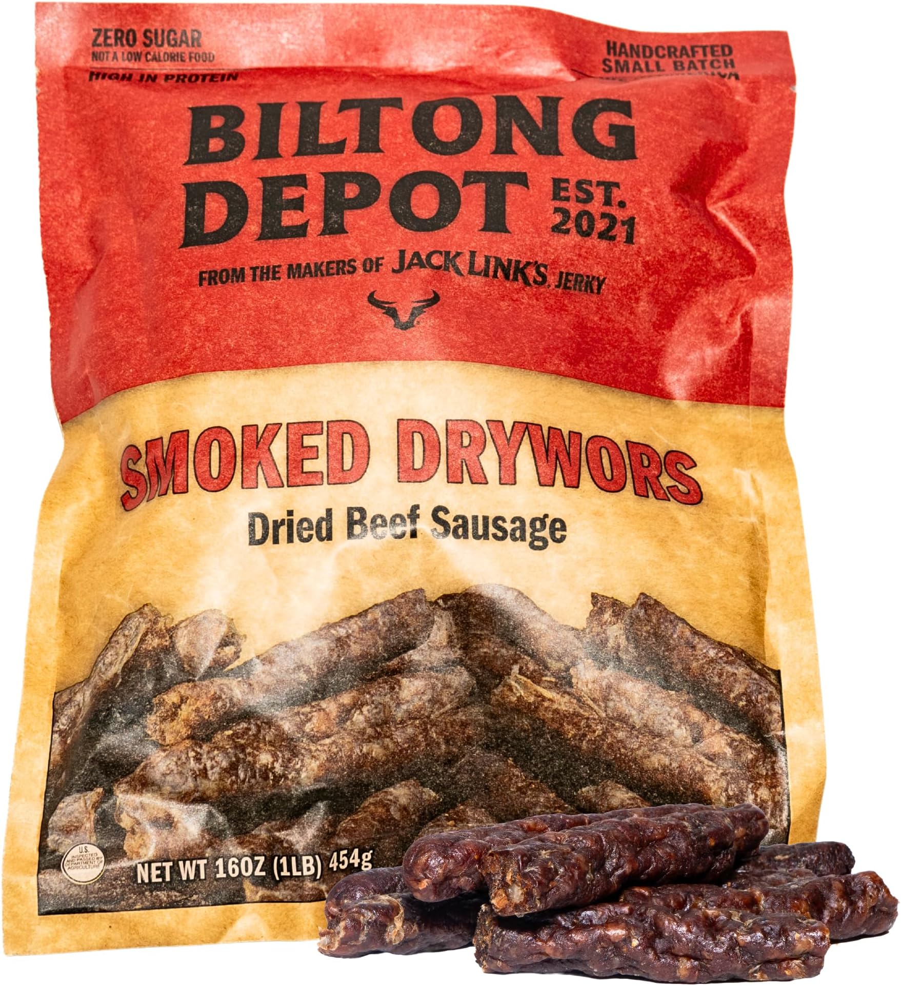 Biltong Depot Smoked Drywors - 1 lb (16oz) | South African Air-Dried Beef Snack Sticks | High Protein | Keto and Paleo Friendly | Zero Sugar | Gluten Free | No Artificial Preservatives | No MSG
