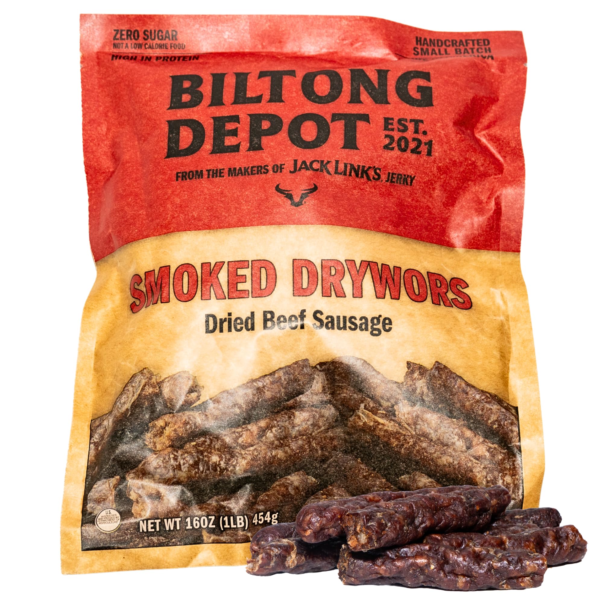 Biltong Depot Smoked Drywors - 1 lb (16oz) | South African Air-Dried Beef Snack Sticks | High Protein | Keto and Paleo Friendly | Zero Sugar | Gluten Free | No Artificial Preservatives | No MSG