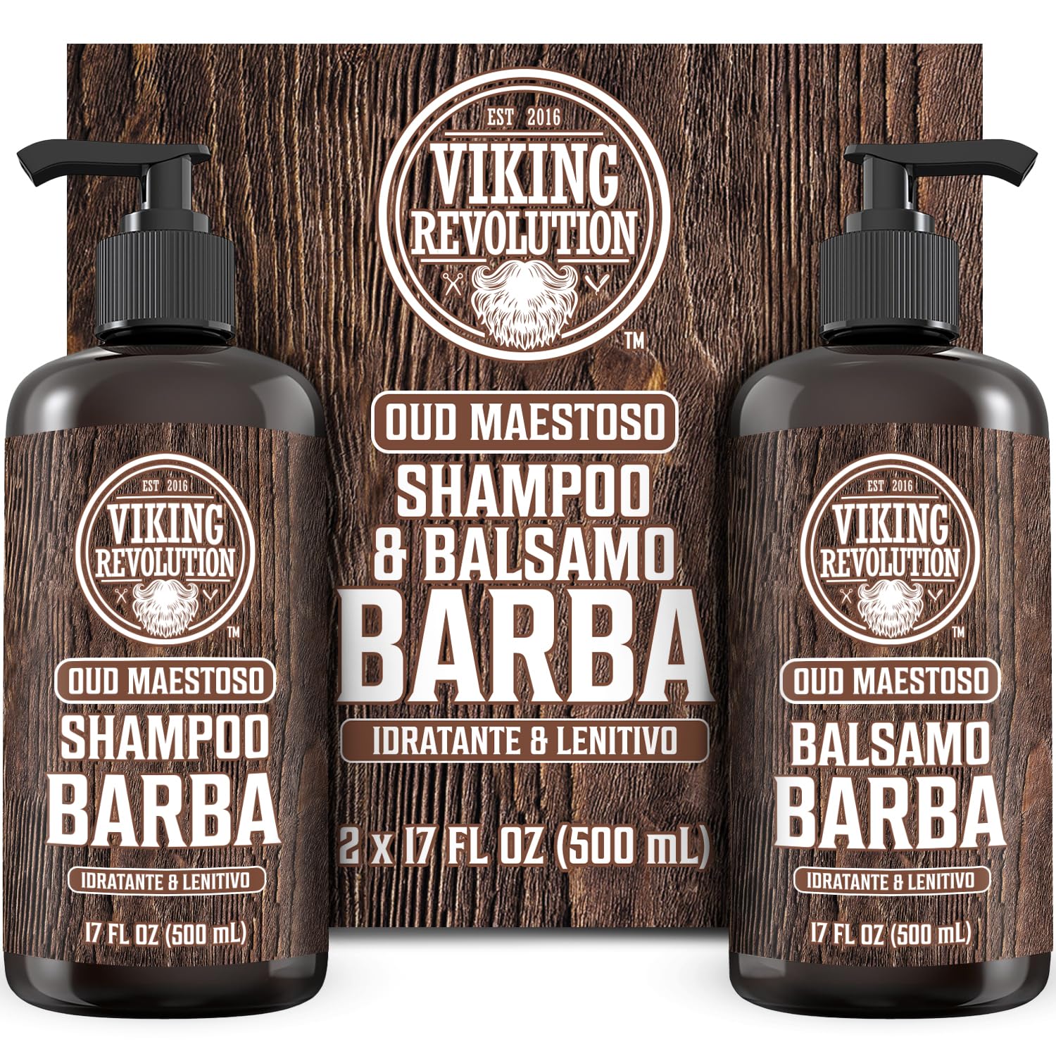 Viking Revolution - Shampoo Barba Uomo - Include Balsamo con Oli di Argan e Jojoba - Ammorbidisce, Lenisce e Rinforza la Barba - Oud Maestoso - 2x500 ml