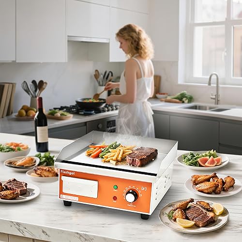 Miniatura 3 de Plancha eléctrica antiadherente de acero inoxidable con control de temperatura ajustable y sartén plana para cocinar sin humo en cocina, interior,