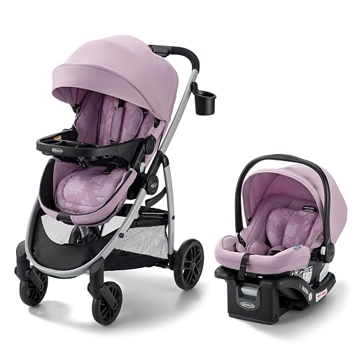 Graco Modes Pramette Travel System, Car Seat and Stroller Combo, Includes SnugRide LX Infant Car Seat and Baby Stroller with True Pram Mode, Reversible Seat, One Hand Fold, Extra Storage, Lilac Mod