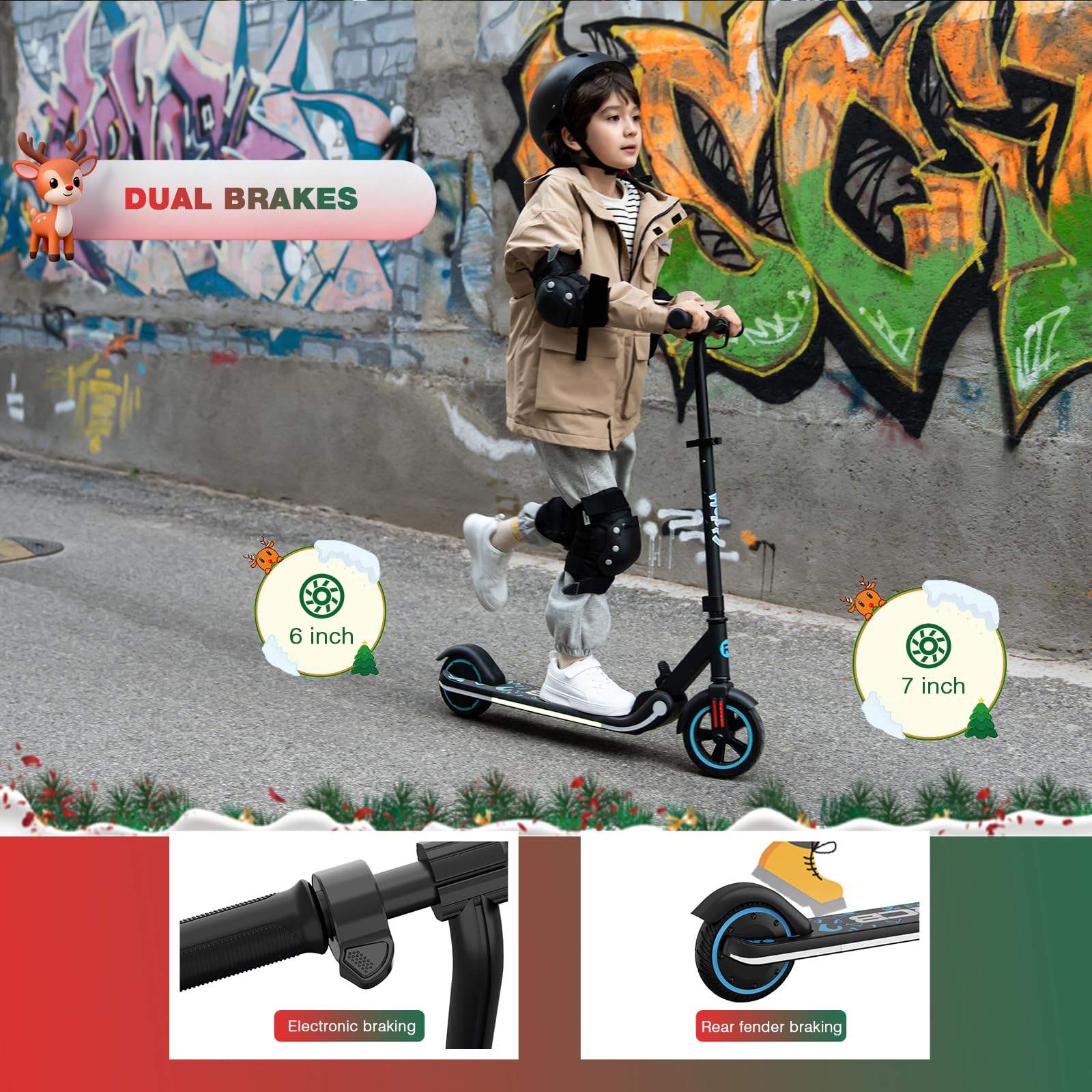 RCB Monopattino Elettrico per Bambini 6-12 Anni, Motore 150W - Max 16 Km/h - Luce LED Arcobaleno - Pieghevole - Display a LED - Velocità e Altezza Regolabili, Regalo per Bambini ed Adolescenti