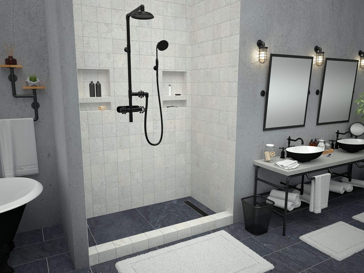 Tile Redi USA RT3460R-PVC-MB-2.5 Redi Trench Shower Pan, Matte Black