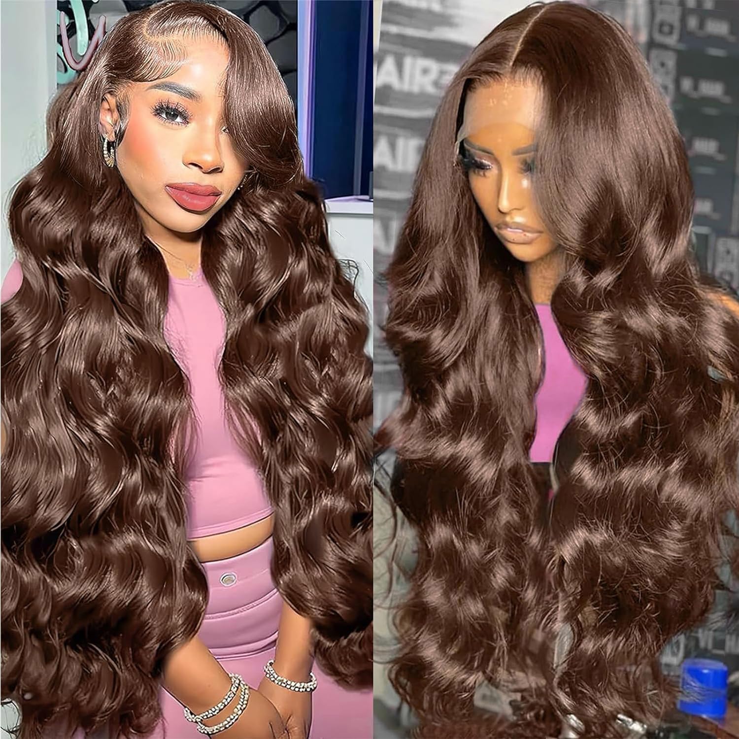 30 Inch 13x6 Chocolate Brown Lace Front Wigs Human Hair Pre Plukced 180 Density HD Transparent Body Wave Lace Front Wigs Human Hair Glueless Frontal Brown Wigs for Women Color #4
