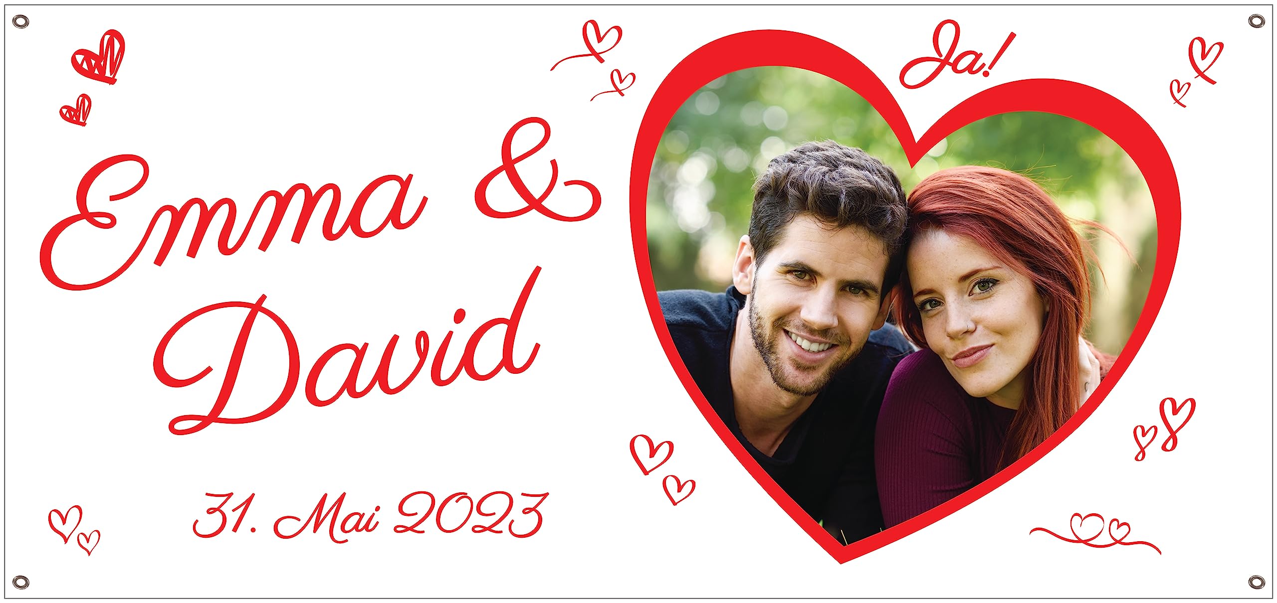 Hochzeitsbanner personalisiert, Hochzeits-Banner mit Foto, Namen und Hochzeitsdatum des Brautpaares (Hochzeit 1)