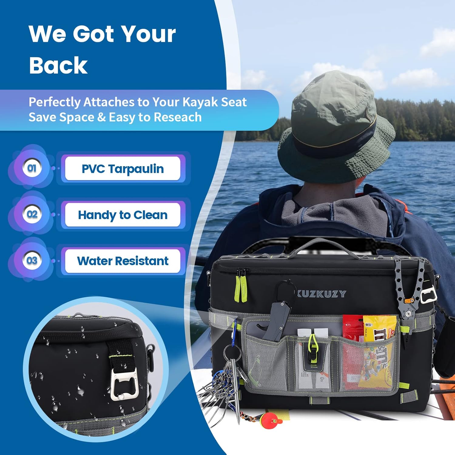 KUZKUZY Kayak Cooler Behind Seat, Waterproof Cooler for Kayaking, Large Cooler for Kayak Seat Back - Compatible with Lawn-Chair Style Seats, Kayak Accessories for Fishing (Black/Neon Green) : Sports & Outdoors