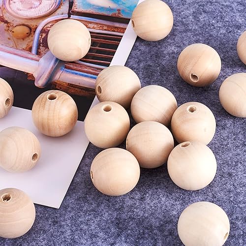 Miniatura 6 de 100 cuentas de madera redondas naturales de 1.339-1.378 in, cuentas espaciadoras sueltas de madera sin terminar para manualidades y fabricación de