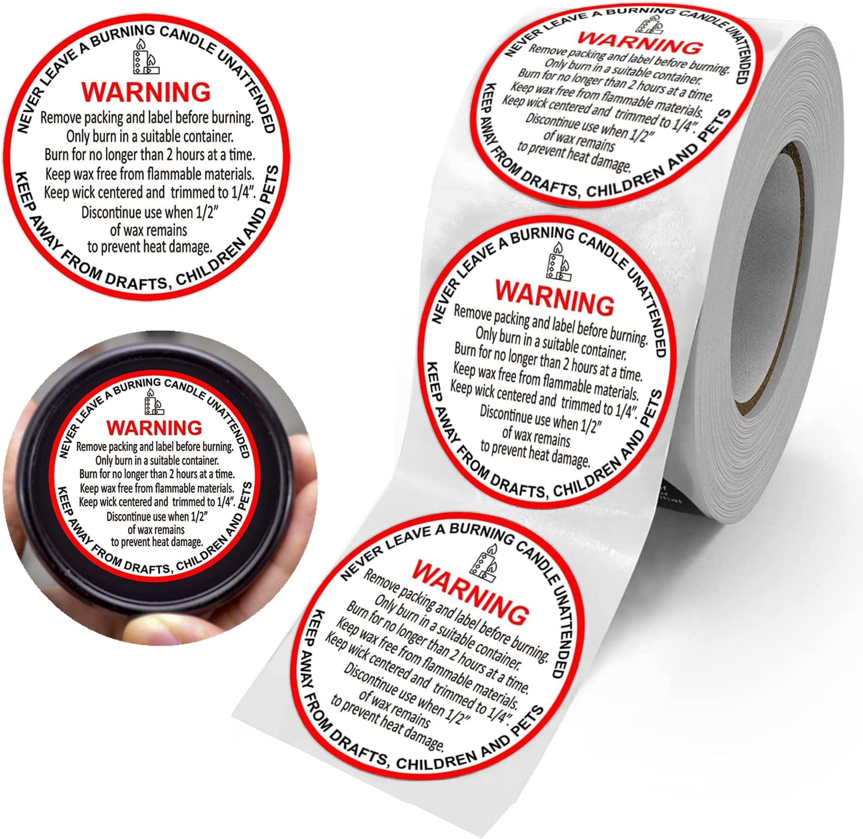 Candle Warning Labels 1.57 Round Stickers - 500 Candle Warning Stickers Waterproof Candle Jar Container Labels Wax Melting Safety Stickers for Candle Jars Tins and Votives