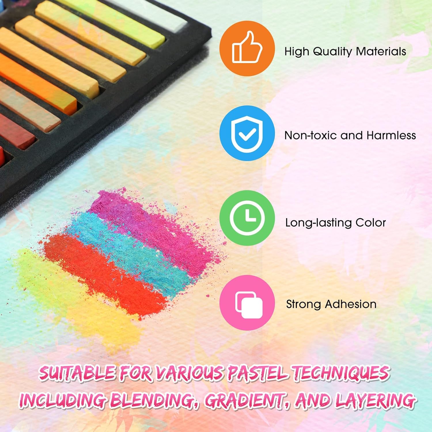 Watersay 192 Pcs Soft Pastels for Artists Color Pastels Set Square Chalk Sticks 8 Boxes 24 Assorted Colors Art Drawing Painting Supplies for Parties, Donations, 60 mm