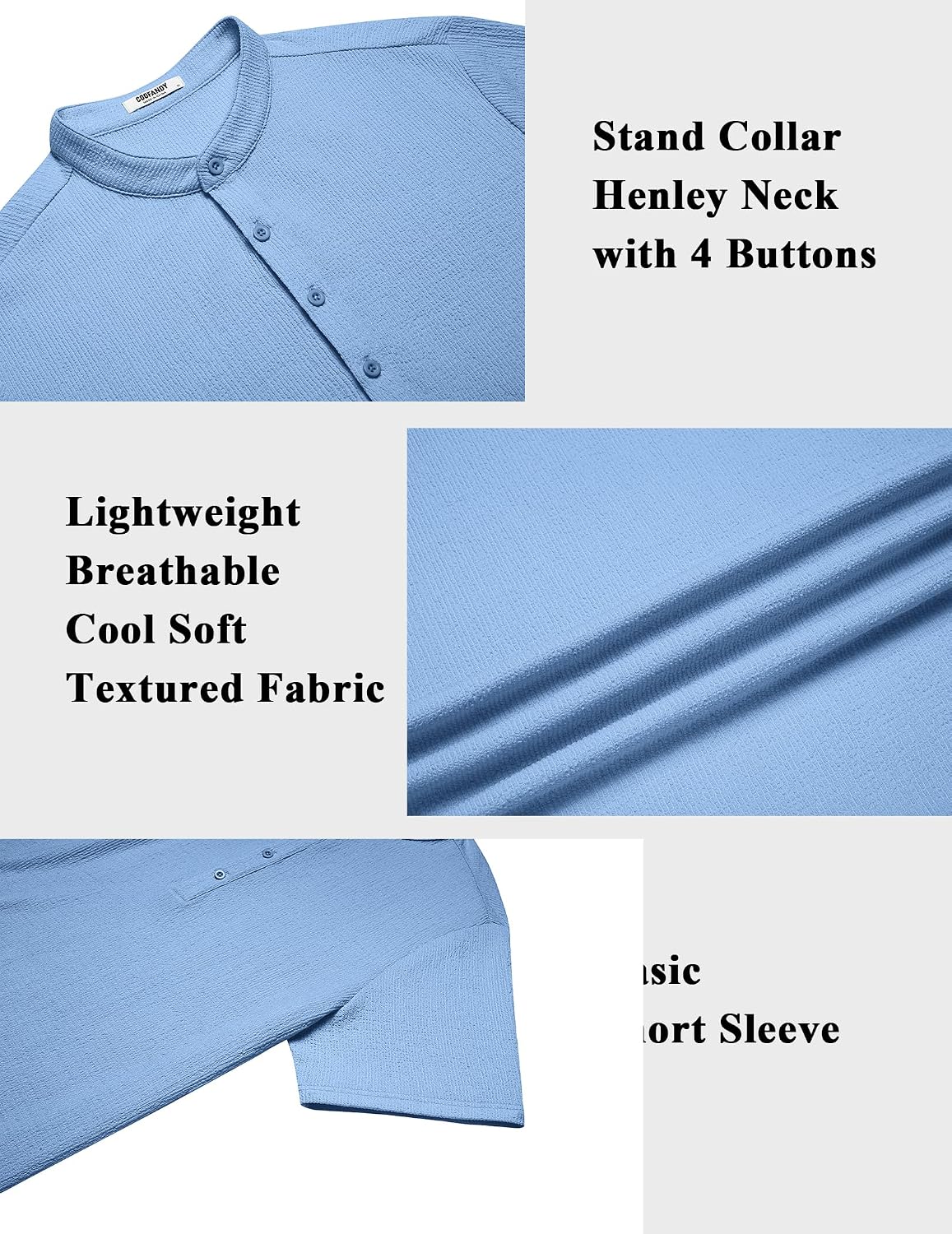 COOFANDY Men's Henley Shirt Short Sleeve Stand Collar Summer Casual Beach Hippie T-Shirts