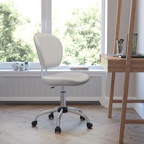 EMMA + OLIVER Silla de oficina giratoria de malla blanca con respaldo medio con base cromada