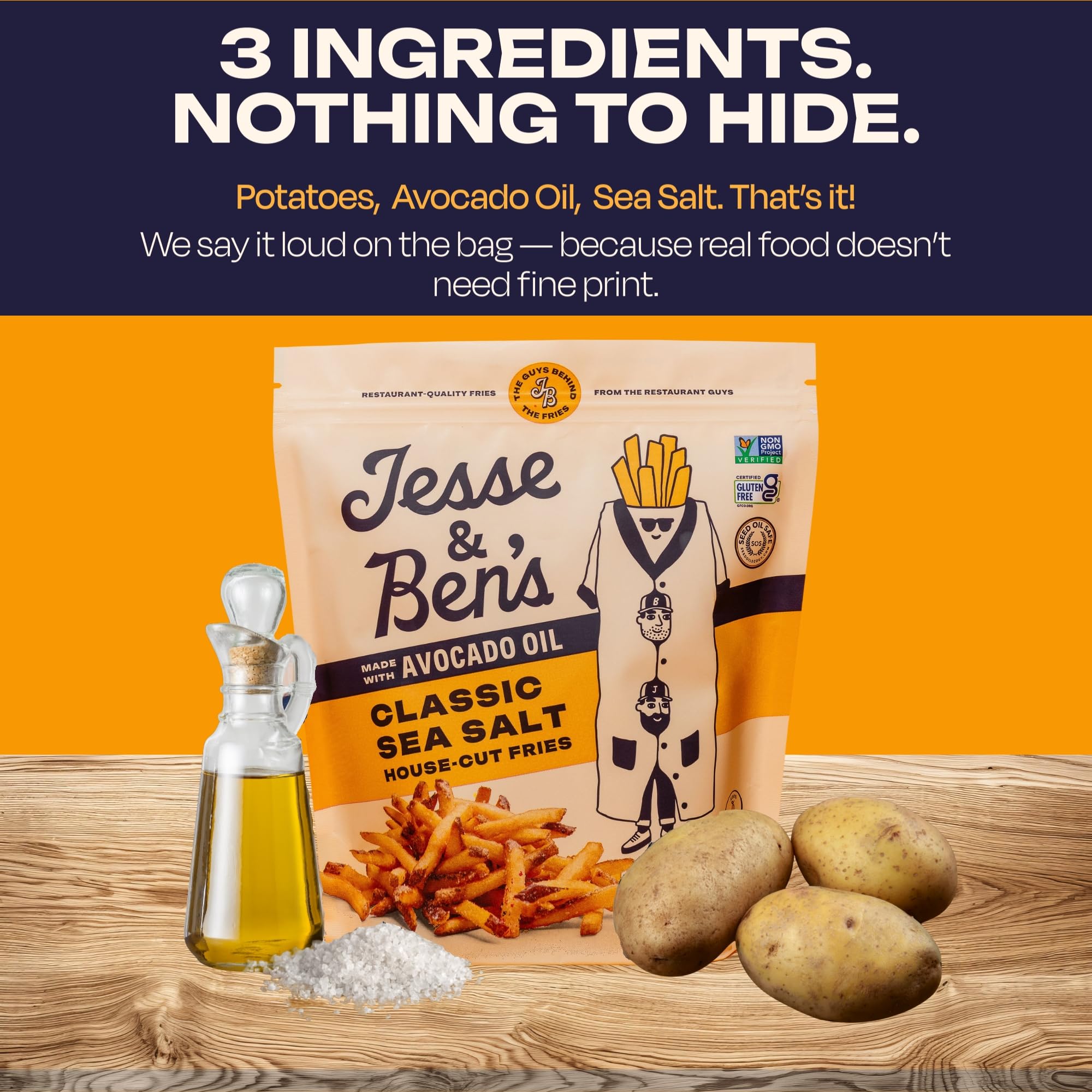 Jesse Bens Classic Sea Salt Fries Made with Avocado Oil Gluten-Free Non-GMO Vegan Frozen Potatoes Healthy Snack with — view 5