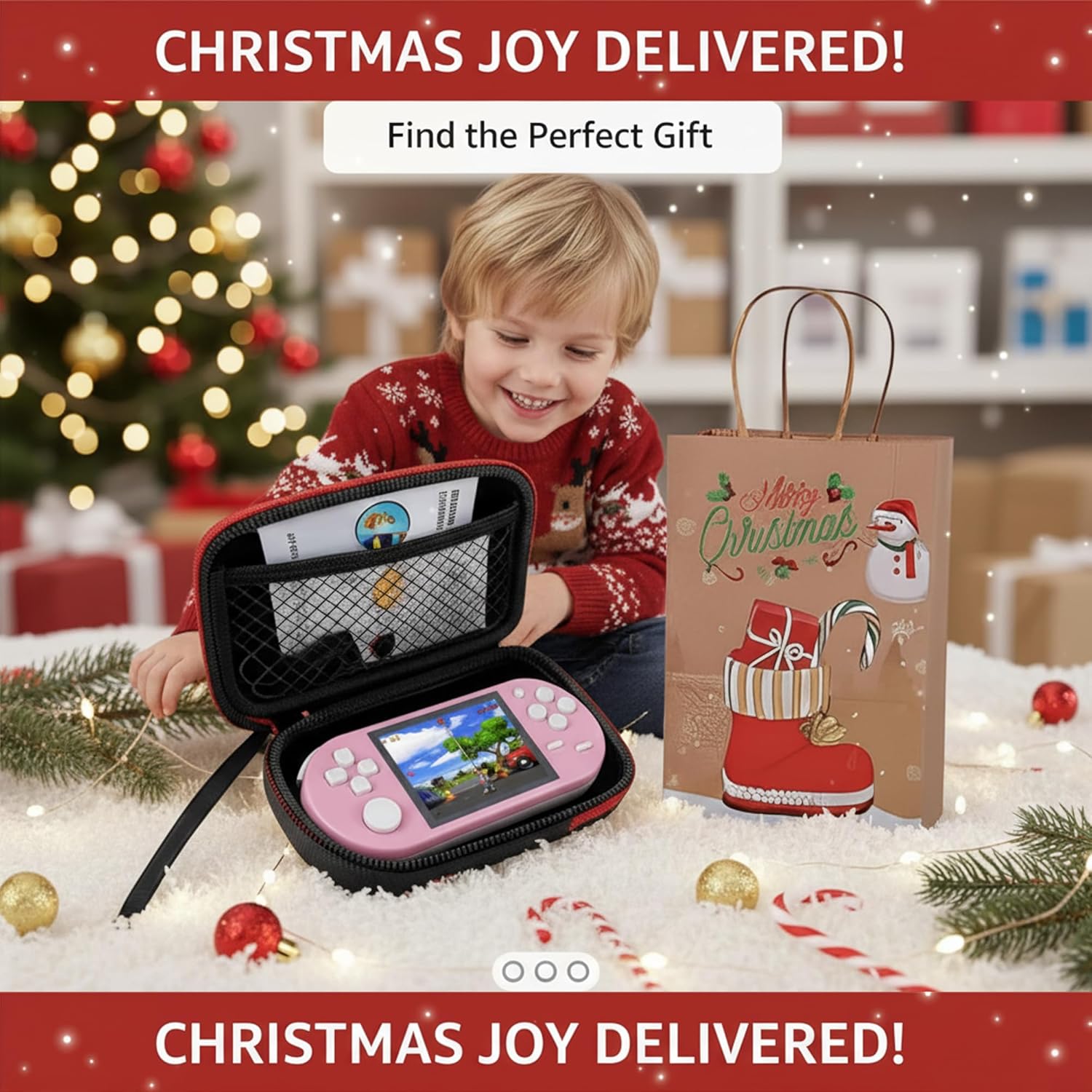 16-Bit Handheld Game Console - 3 Inch HD Screen 300-in-1 Retro Games - Portable Classic Video Game Player for Kids & Adults, Include Protective Carrying Case (Pink Kit)