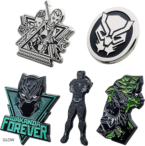 Miniatura 3 de Marvel Studios Black Panther Wakanda Forever - Juego de 5 pines de solapa con base de metal y esmalte con una caja de ventana oficial de Wakanda