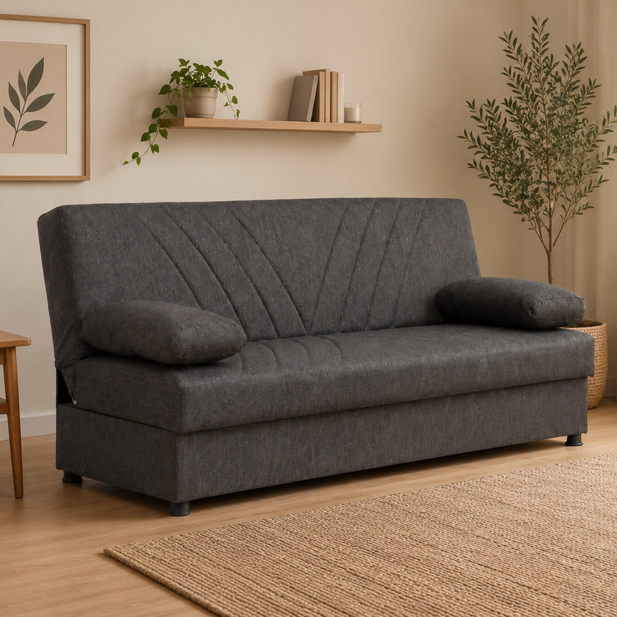 Dmora Divano Letto 3 Posti Ramon 181x81 cm Marrone Contenitore Reclinabile, Cuscini Inclusi