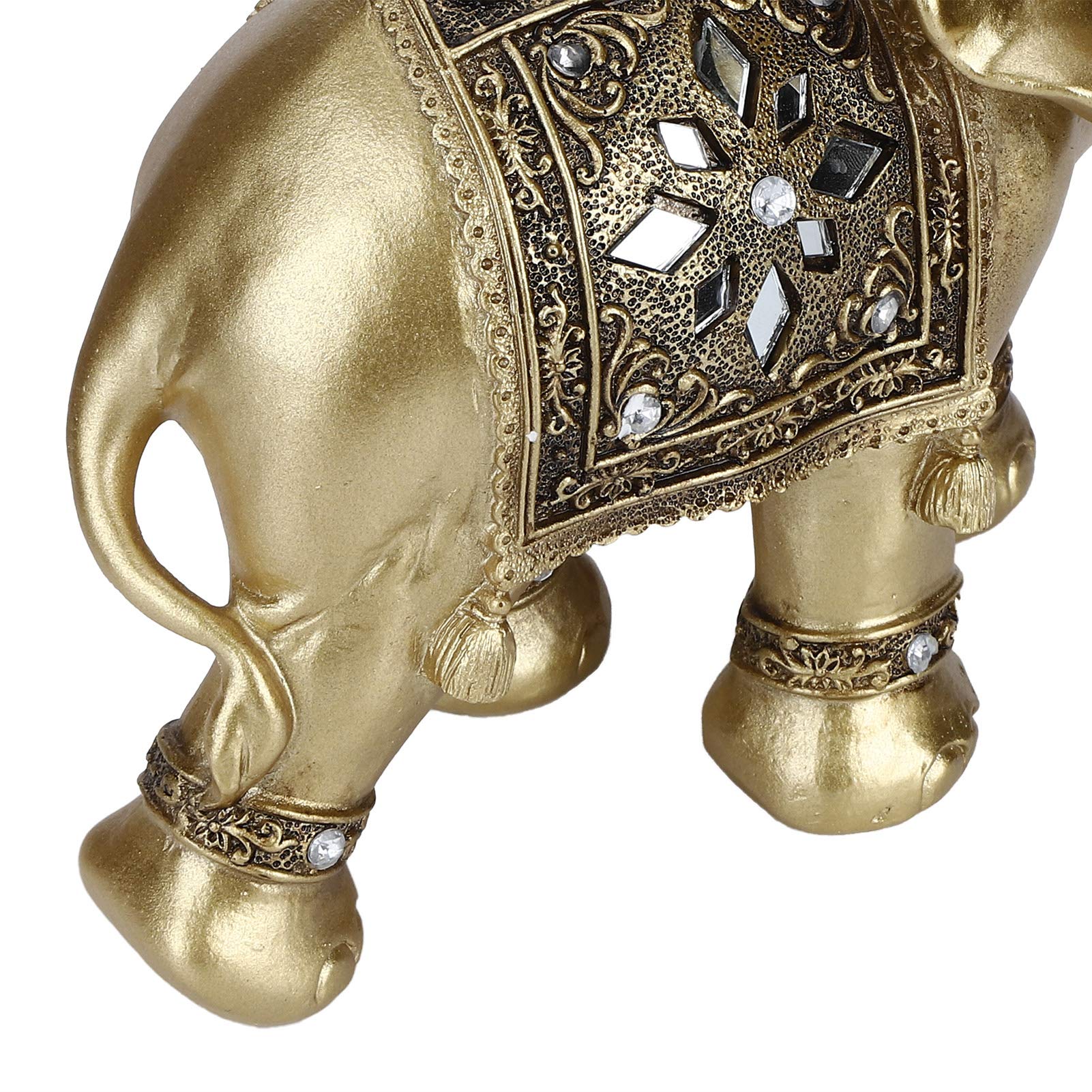 Cyrank Estatua de Elefante de Resina`` Lucky Feng Shui Estatua de Elefante Dorado Escultura Riqueza estatuilla decoración de Oficina en casa Regalo