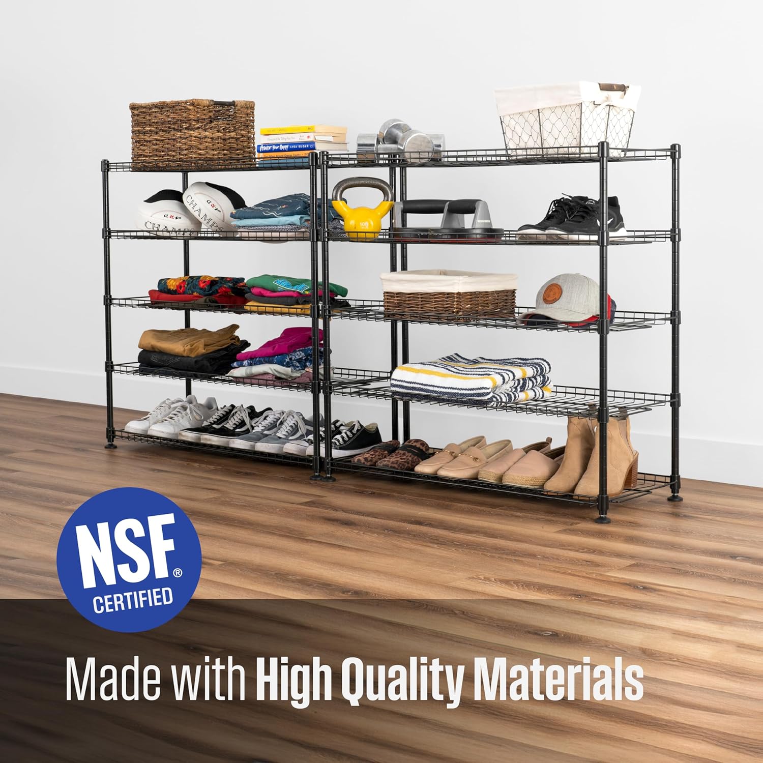 SafeRacks 10-Tier Shoe Rack - Black, Large Shoe Storage Organizer, 60 Pair, Heavy Duty Shoe Stand with Vertical Free Standing Shoe Shelf, Perfect for Entryway, Closet, Garage, & Bedroom Storage