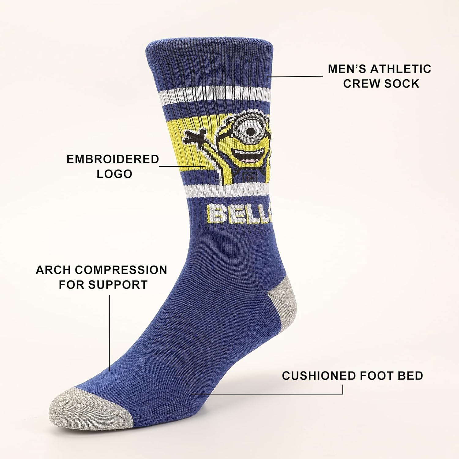Bioworld Minions Minion Bello Mens Athletic Crew Socks - Image 3