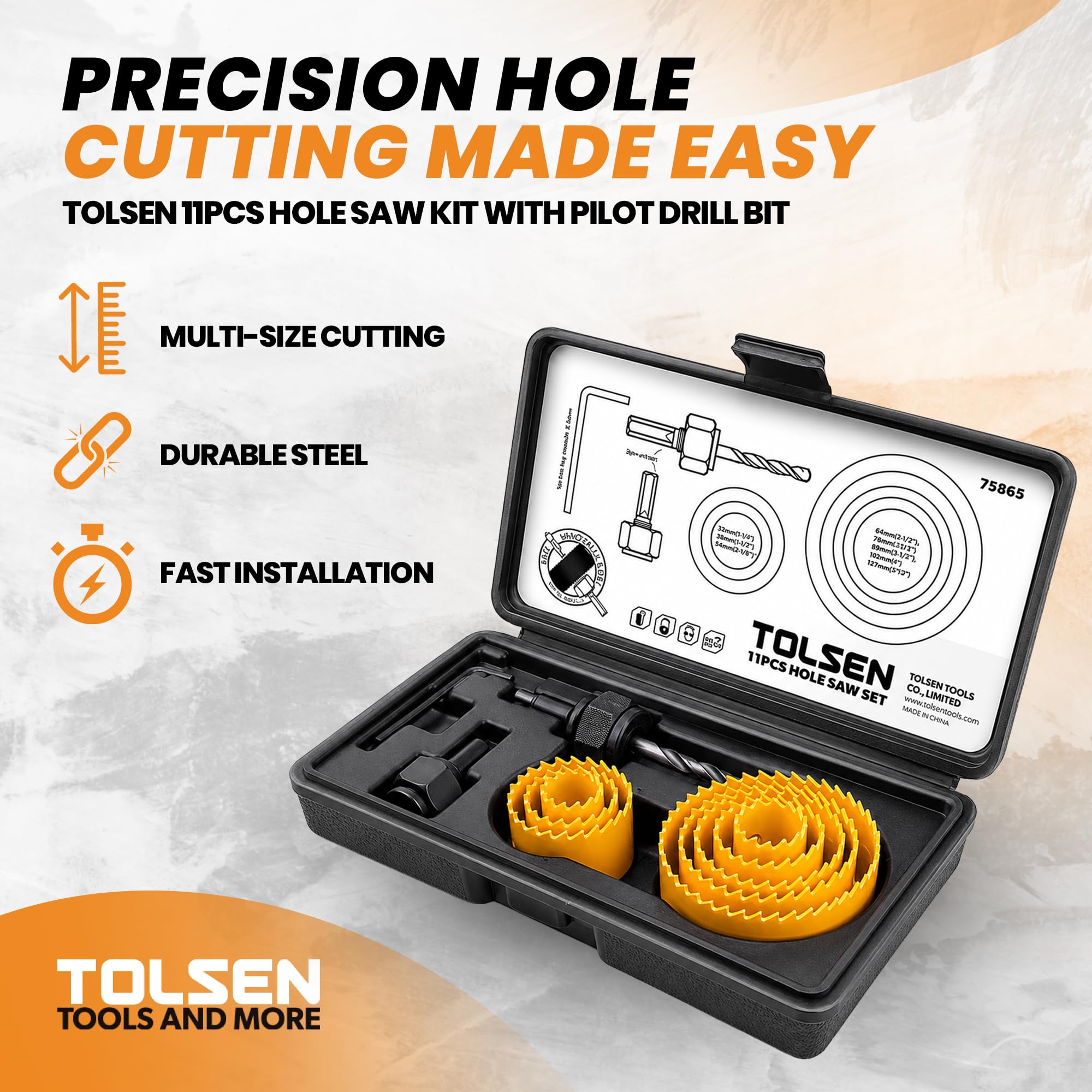 TOLSEN 11pcs Hole Saw Pilot Drill Bit Kits for Plywood Drywall