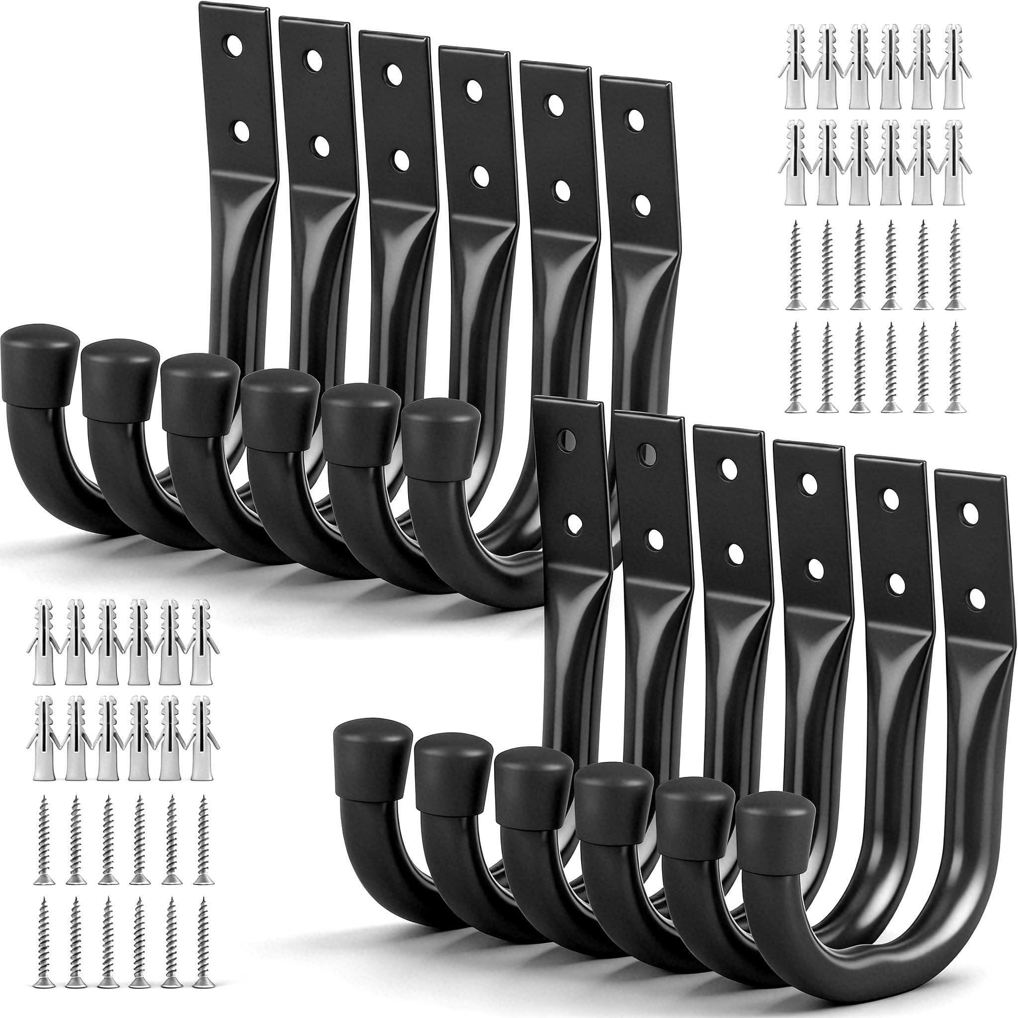 Ganchos de almacenamiento de garaje resistentes, ganchos de bicicleta de 12 piezas para pared de garaje, ganchos de garaje de utilidad, gancho en J de montaje en pared para colgar, herramienta