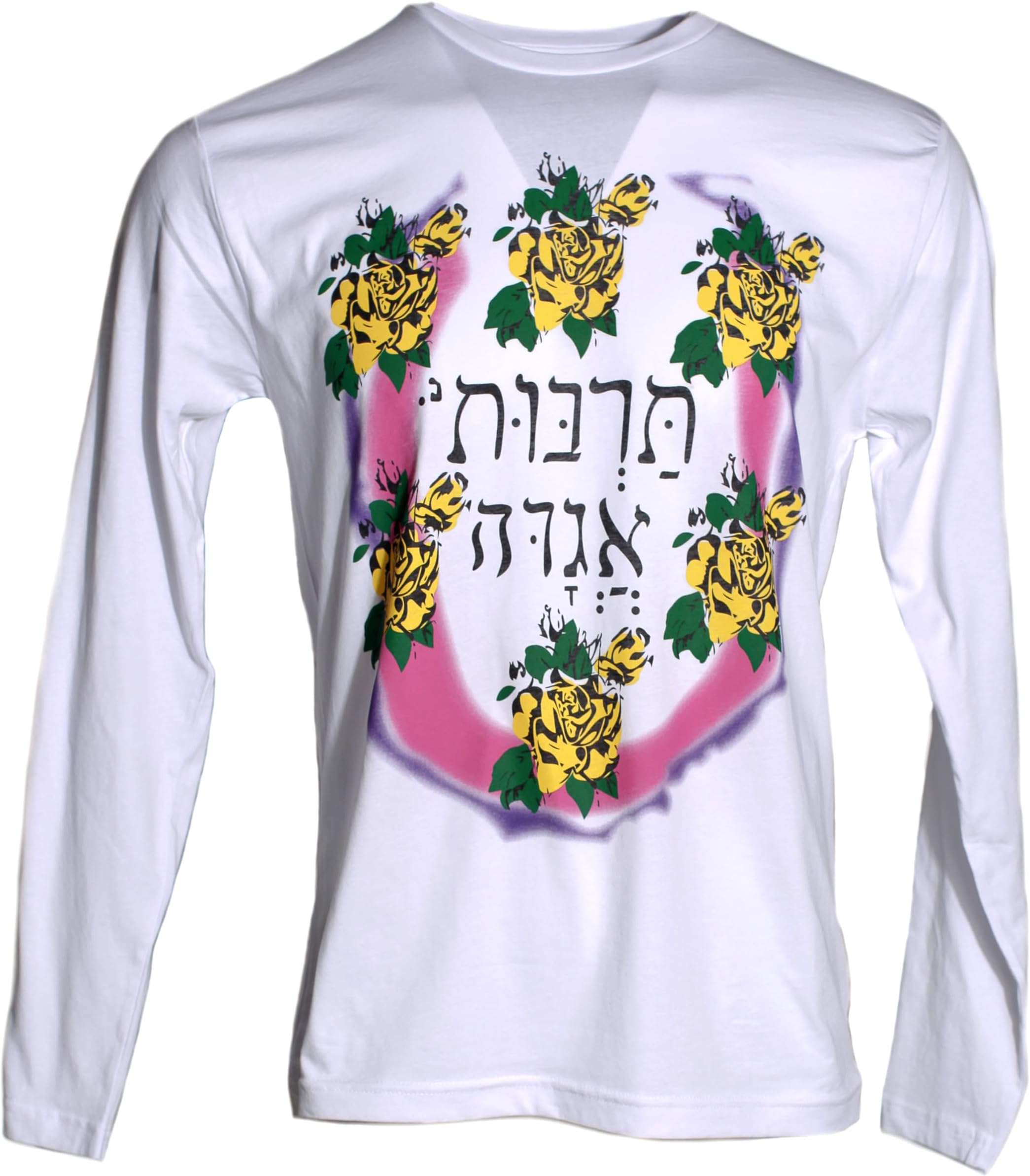 Boy George Costume Hebrew Font Rose Men's T-Shirt White Long Sleeve