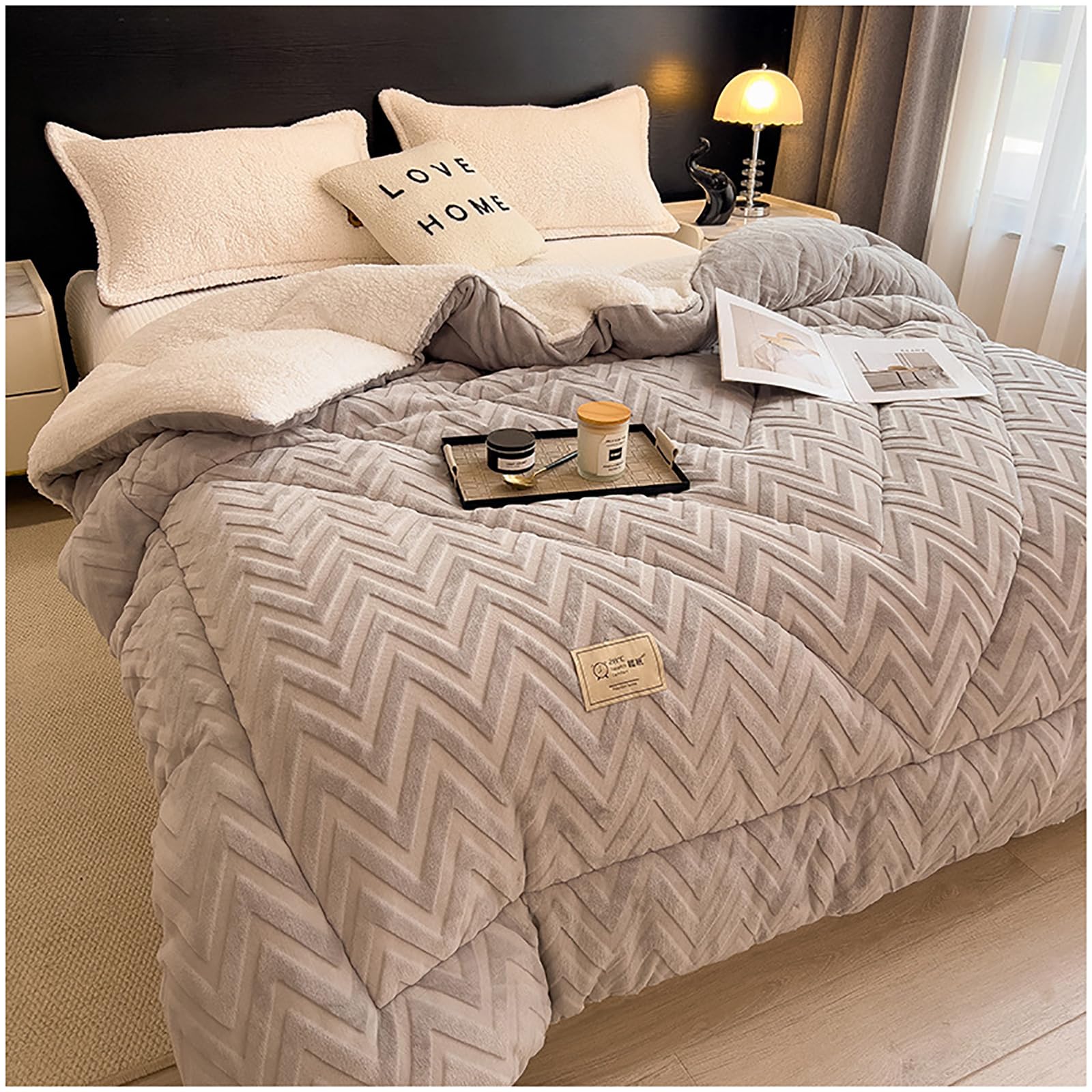 Couette pour grand lit ZTGL contre le froid couverture hiver polaire épaisse grise 220x240