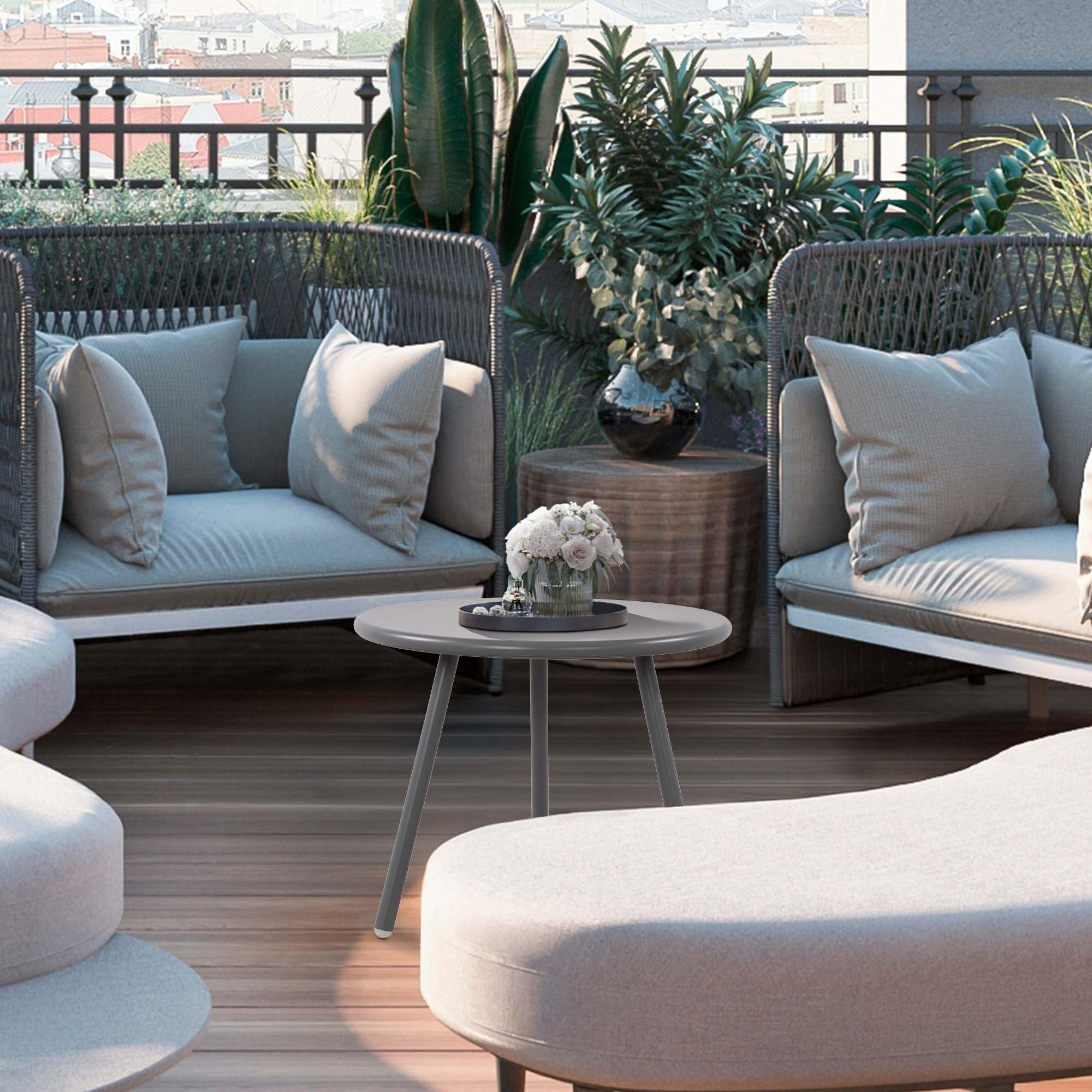 CLP Couchtisch Berea I Runder Loungetisch für draußen und drinnen I Gartentisch wetterfest und UV-beständig I Outdoor Beistelltisch, Farbe:dunkelgrau