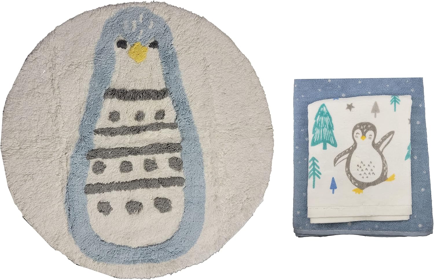 Penguin Bathroom Rug Matching Towels, 3 Piece Gift Set